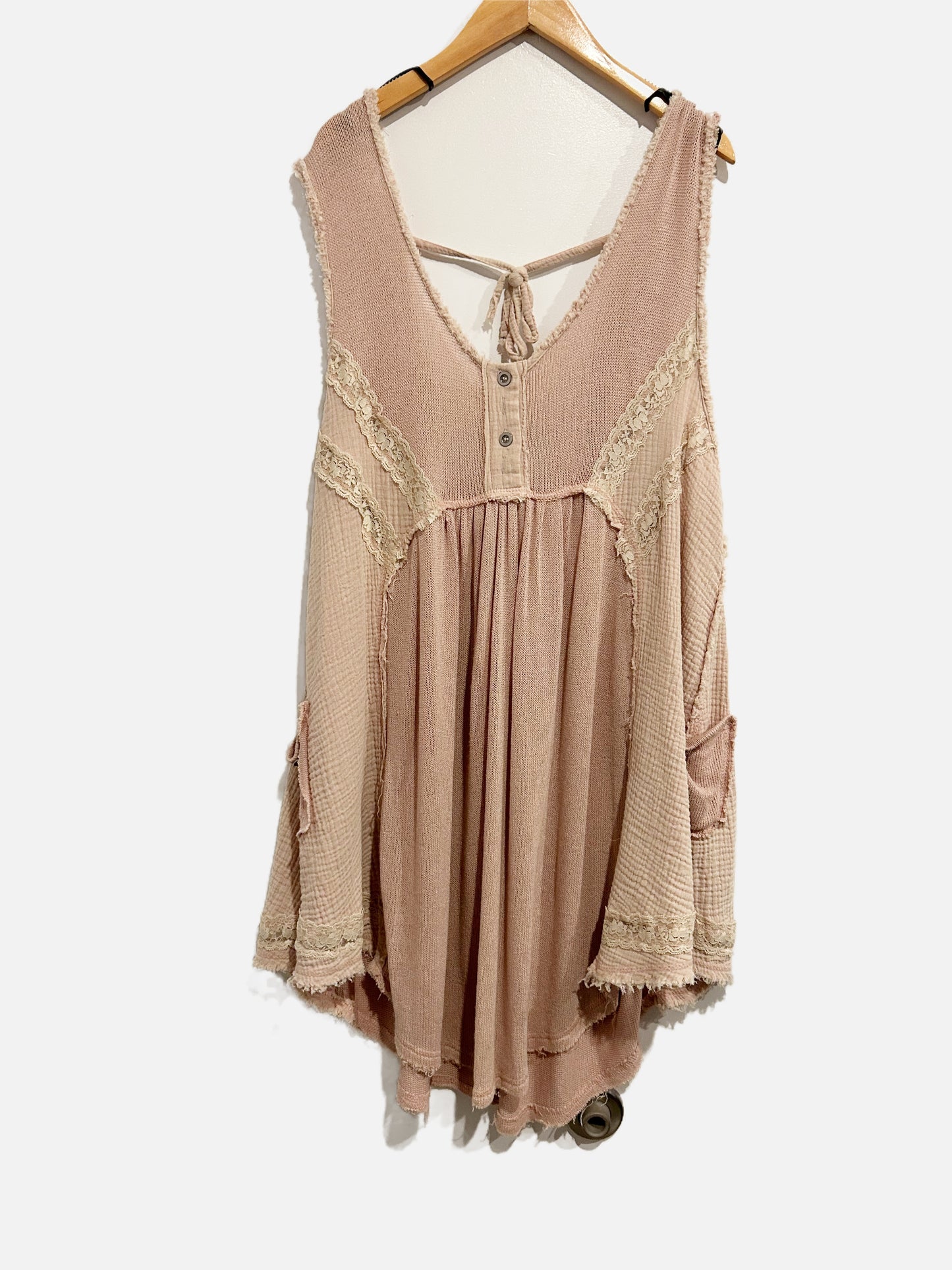 Pol Pink Lace Trim Swing Dress - Large
