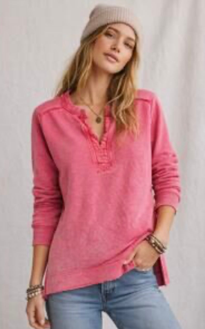 Anthropologie Pink Notch Neck Pullover - XS