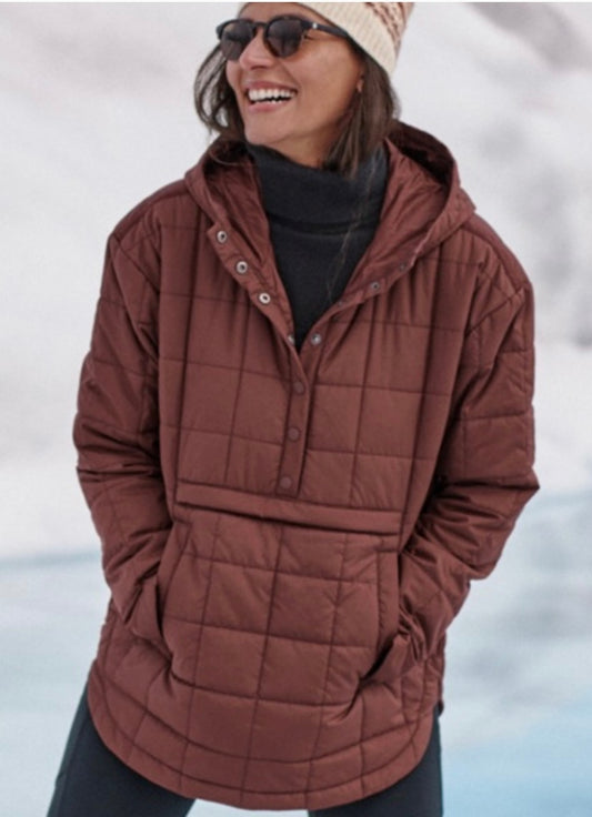 Garnet Hill Brown Quilted Pullover Jacket - Large