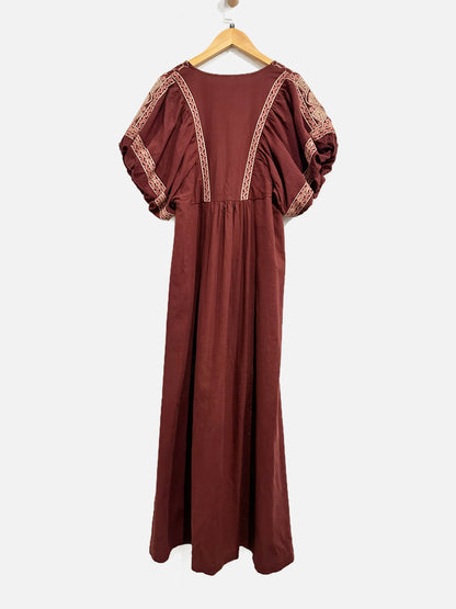 Bohme Maroon Embroidered Midi Dress - Small