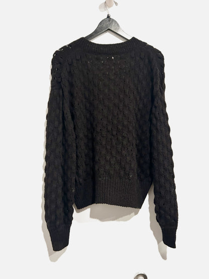 Kimchi Blue Black Cable Knit Bow Cardigan - XL