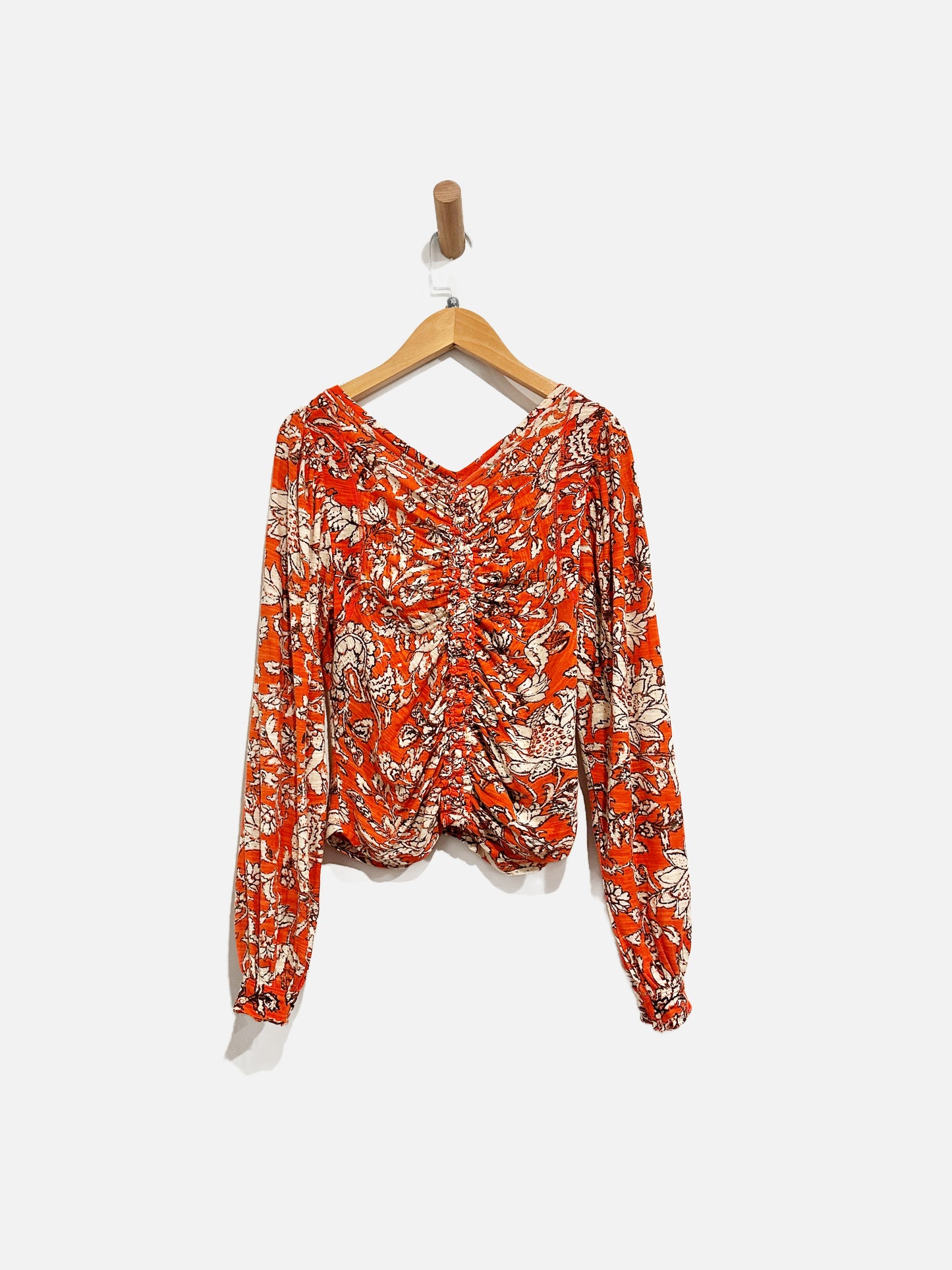 Free People Say the Word Ruched Floral V-Neck - XS