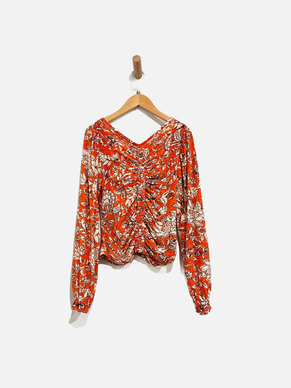 Free People Say the Word Ruched Floral V-Neck - XS