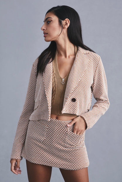 Anthropologie Maeve Cropped Knit Blazer in Brown Pattern - Medium