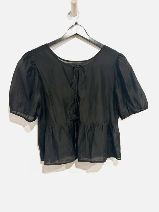 American Eagle Black Tie Front Blouse - Medium