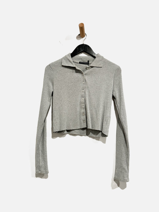 Brandy Melville Gray Ribbed LS Polo