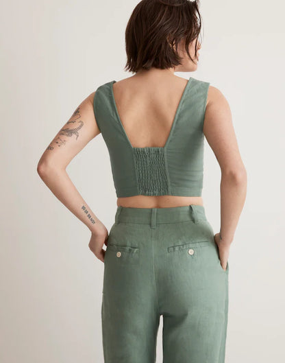Madewell Linen Gwen Crop Vest Top in Trellis Green - 0