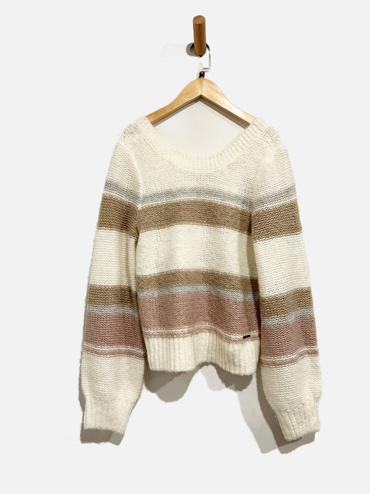 A&F White & Tan Striped Sweater - Medium