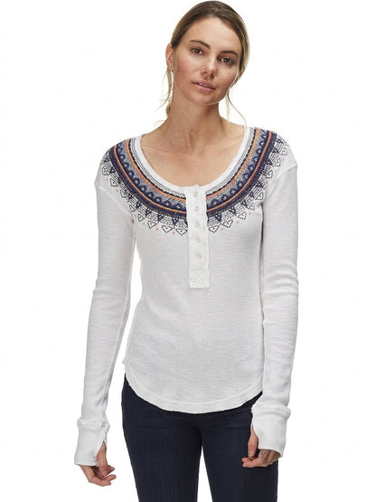 Free People Fair Isle Embroidered Thermal Henley in White - Small
