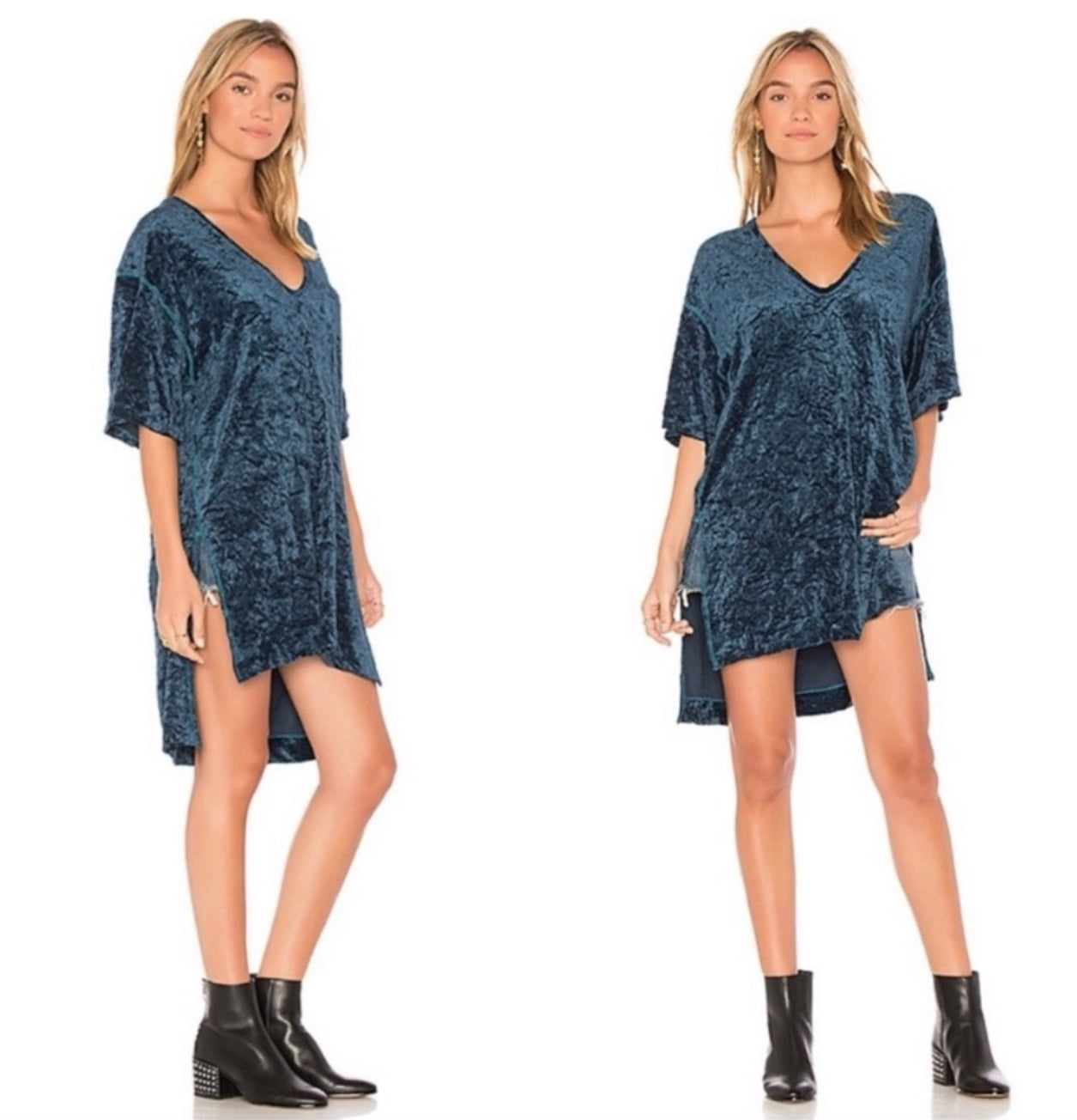 Free People Blue Crushed Velvet Tunic - Small