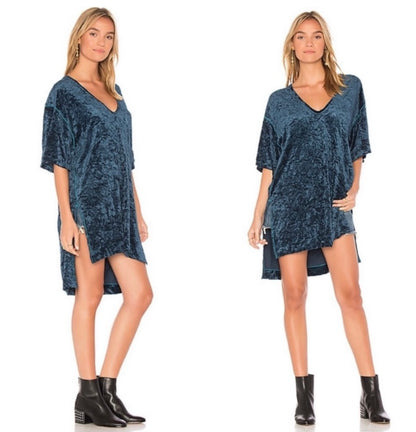 Free People Blue Crushed Velvet Tunic - Small