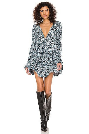 Free People Black and Green Floral Mini Dress - Small