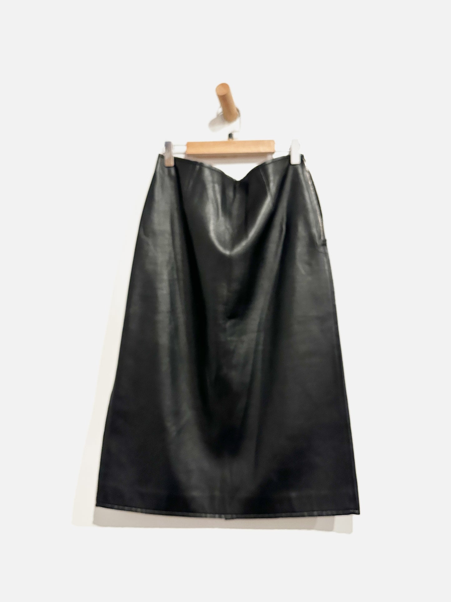 JOA Black Vegan Leather Midi Skirt - 8