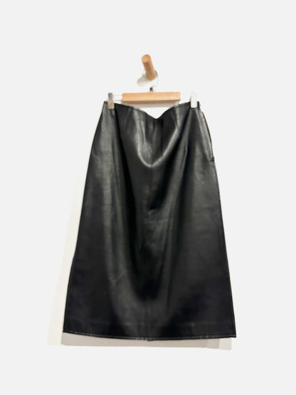 JOA Black Vegan Leather Midi Skirt - 8