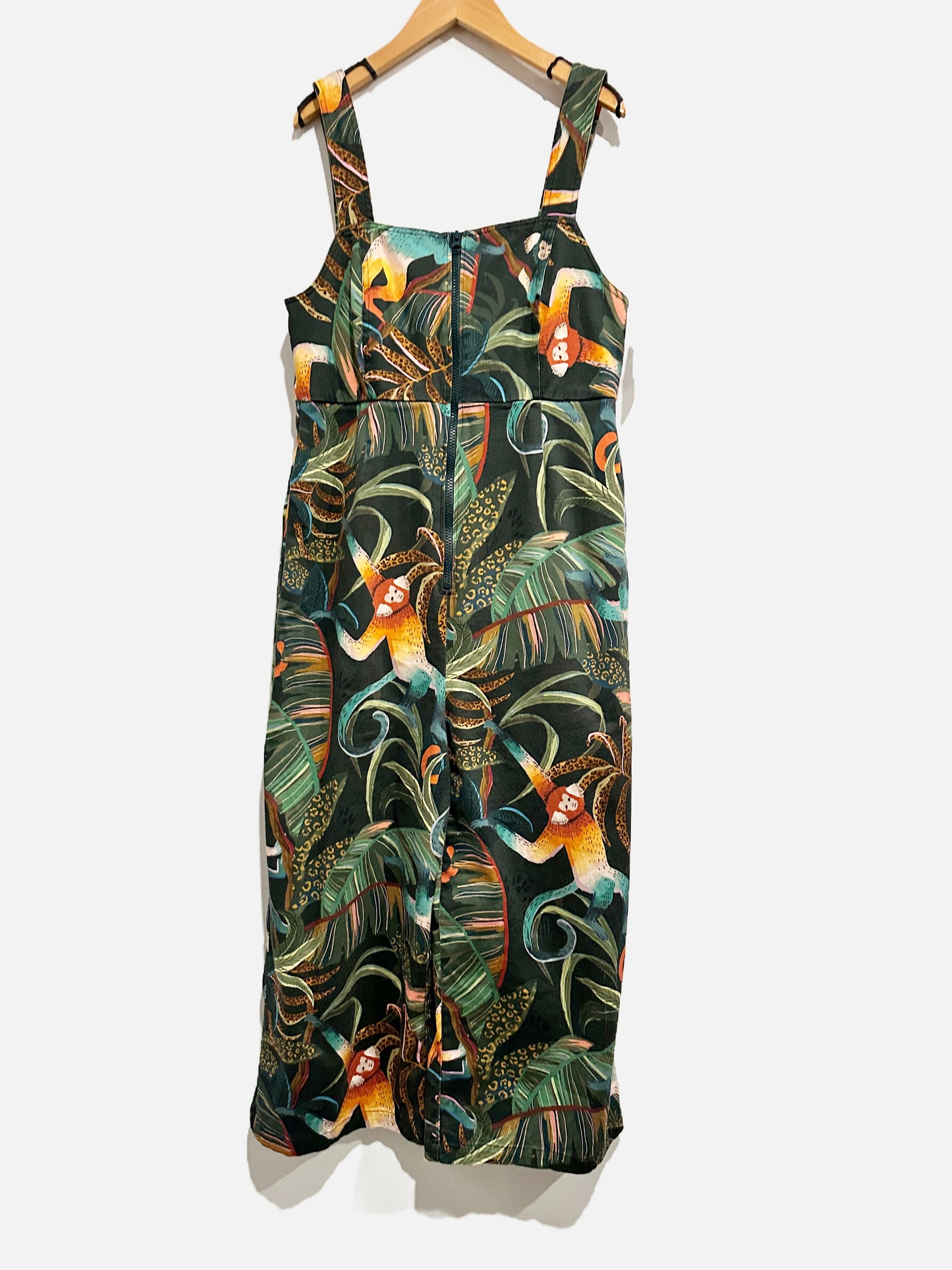 Farm Rio Monkeys Cropped Jumpsuit in Dark Green