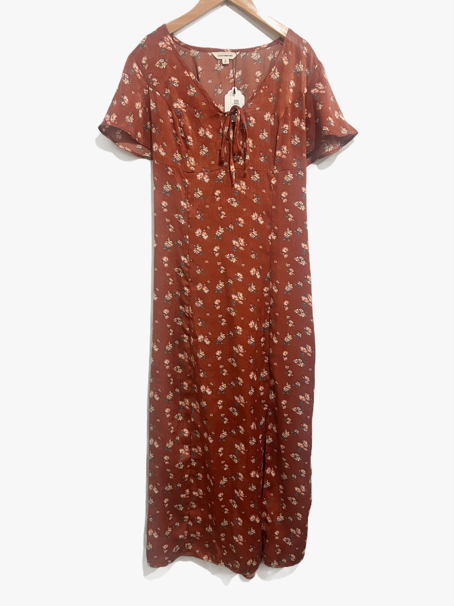 Lucky Brand Flutter Sleeve Midi Dress in Rust Multi - Small