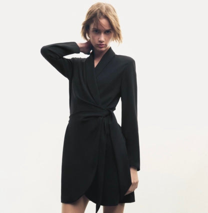 Zara Black LS Wrap Dress - Medium