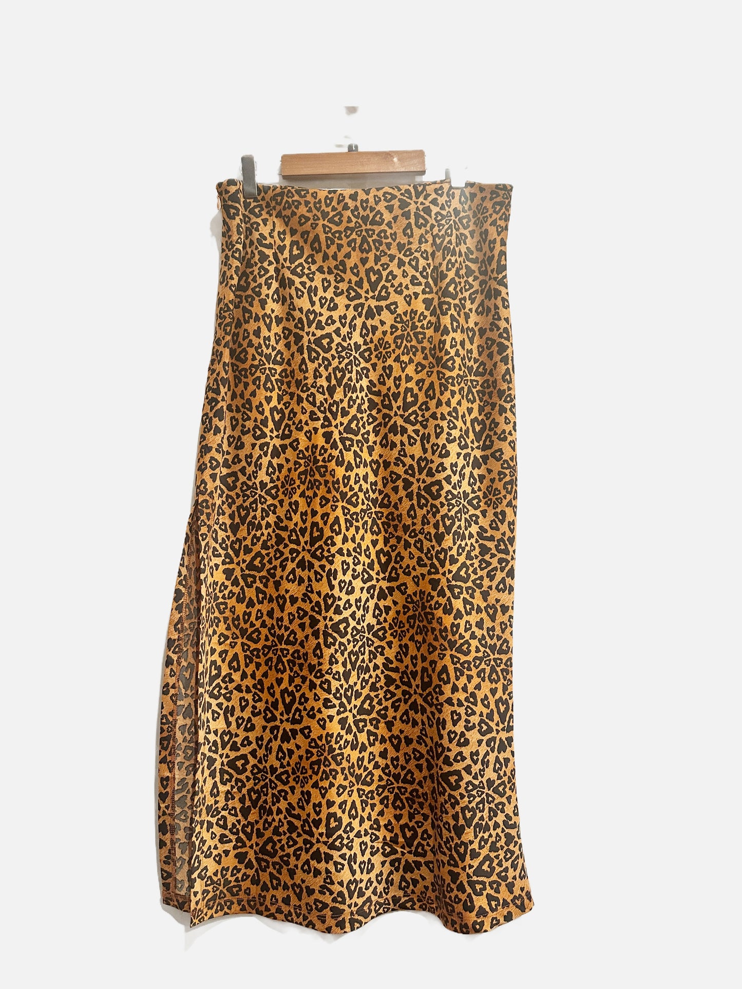 Urban Outfitters Edy Satin Leopard Heart Midi Skirt - Large