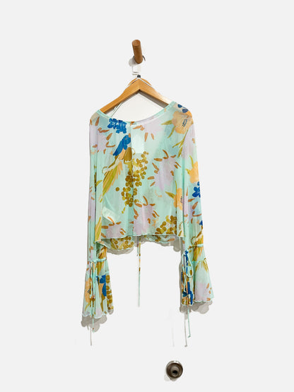 Free People of Paradise Blue Mesh Bell Sleeve Top