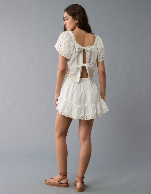 NWT American Eagle White Tie Back Eyelet Crop Top - Large