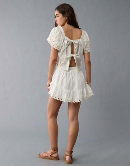 NWT American Eagle White Tie Back Eyelet Crop Top - Large