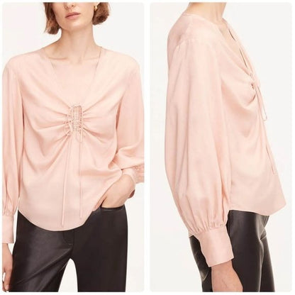 Rebecca Taylor Drawstring Long Sleeve Blouse in Blush Size 6