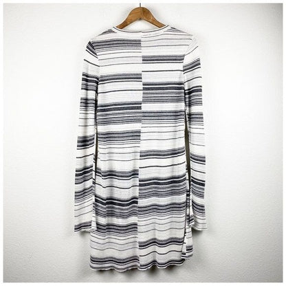 Free People Rave On White and Gray Striped Long Sleeve Knit Dress Size Medium