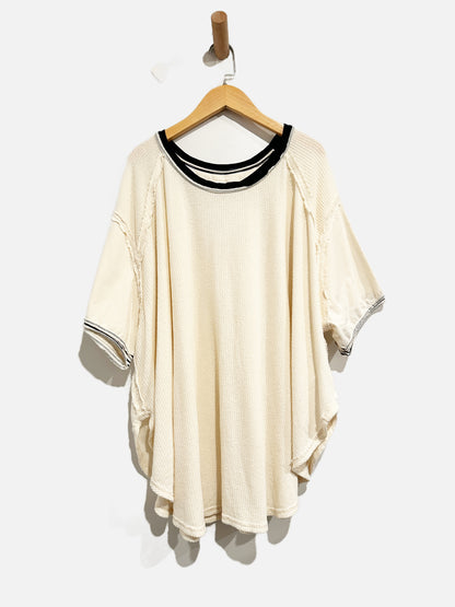 Free People White Waffle Knit SS Top - M/L