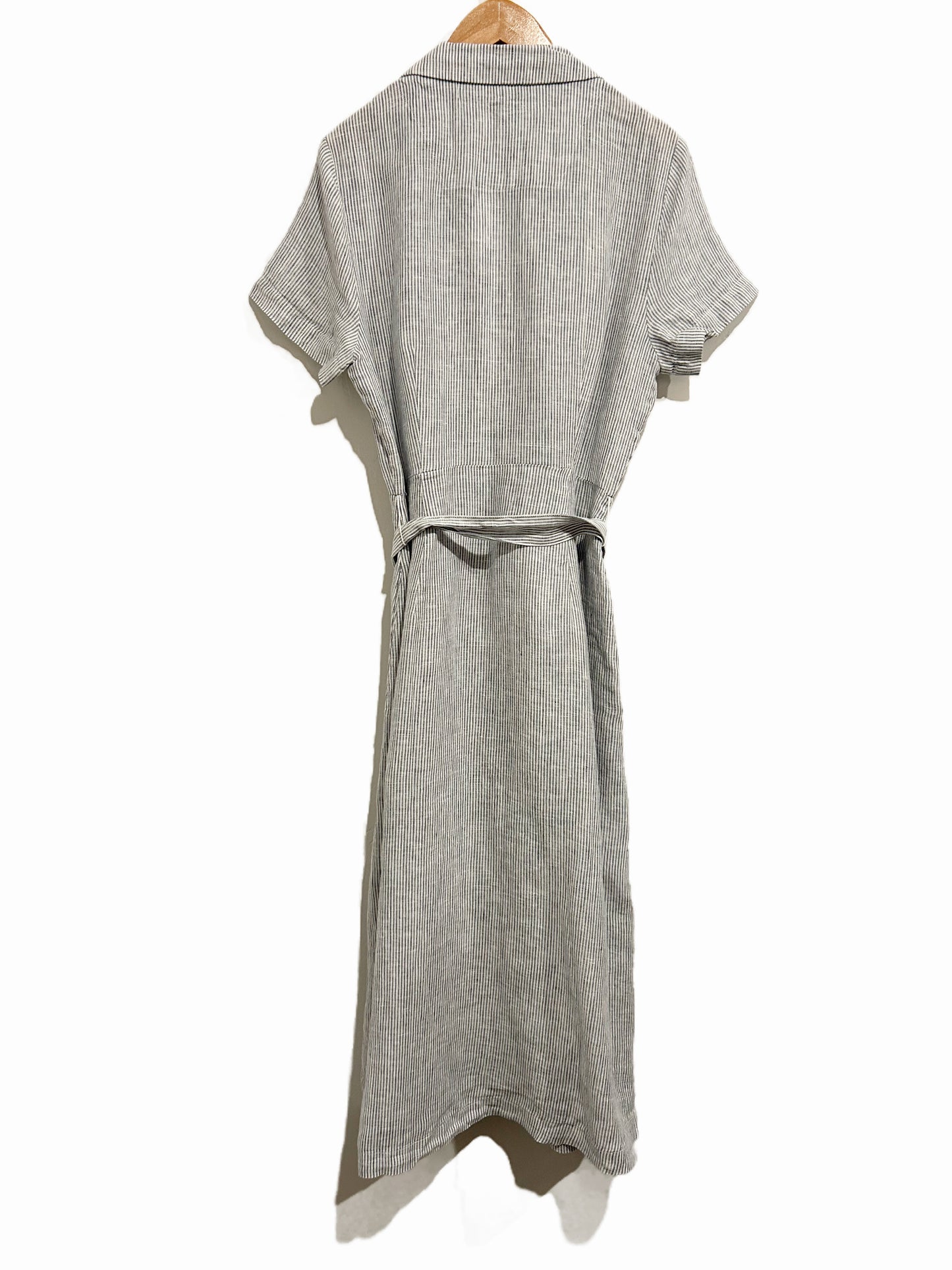 Quince European Linen Button Front Dress in Blue Pinstripe - XS