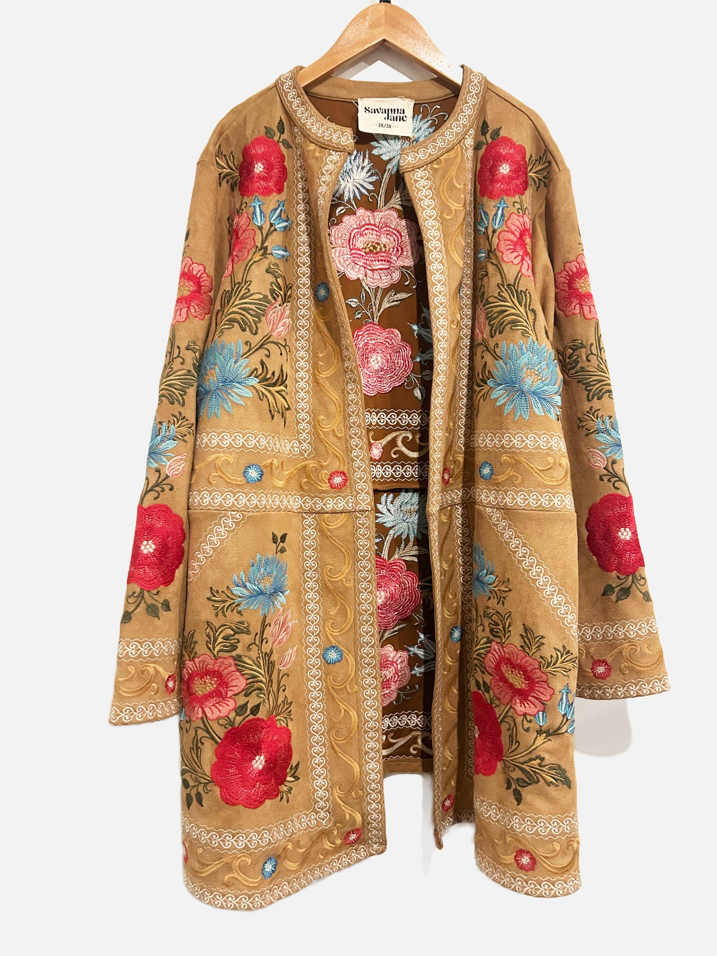 Savanna Jane Brown Embroidered Floral Jacket -2X/3X
