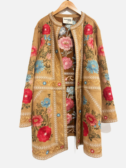 Savanna Jane Brown Embroidered Floral Jacket -2X/3X