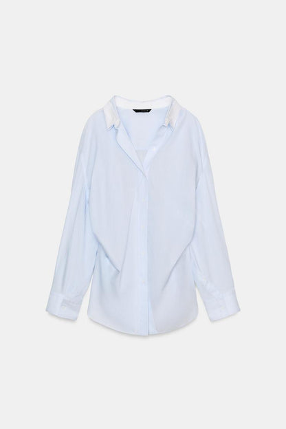Zara NWT Oversize Striped Batwing Sleeve Shirt in Blue/White - Small