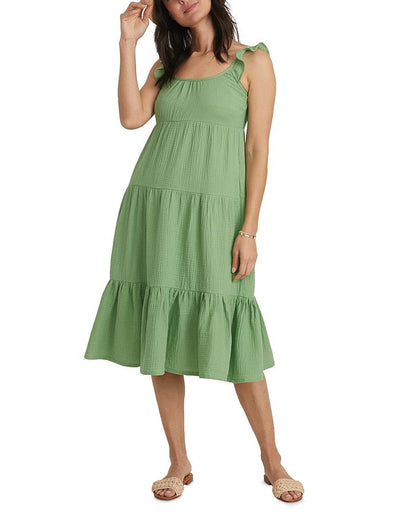 Marine Layer Jude Flutter Sleeve Dress in Jade Sheen - XS