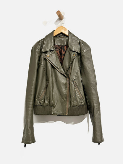 Free People Green Faux Leather Bomber Jacket - XS/S