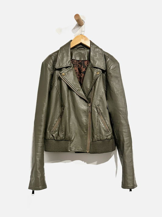 Free People Green Faux Leather Bomber Jacket - XS/S