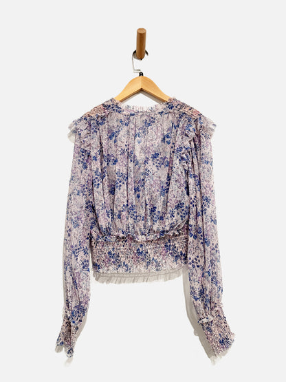 Free People Twyla Purple Floral Sheer Blouse - Medium