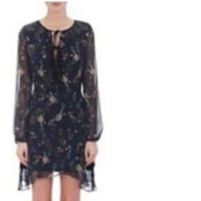 Barneys New York Floral Chiffon Dress in Navy Size Medium