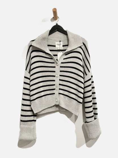 Abercrombie & Fitch Gray and Black Stripe Button Down Sweater - Small