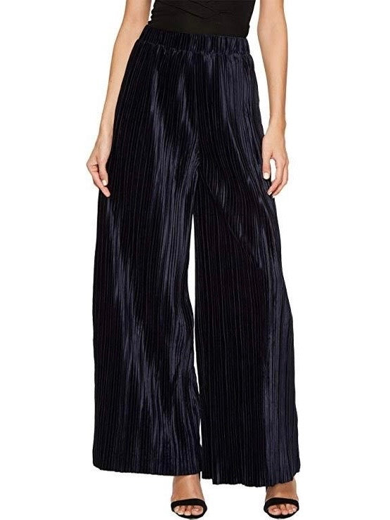 J.O.A. Navy Velvet Pleated Wide Leg Pants - XS
