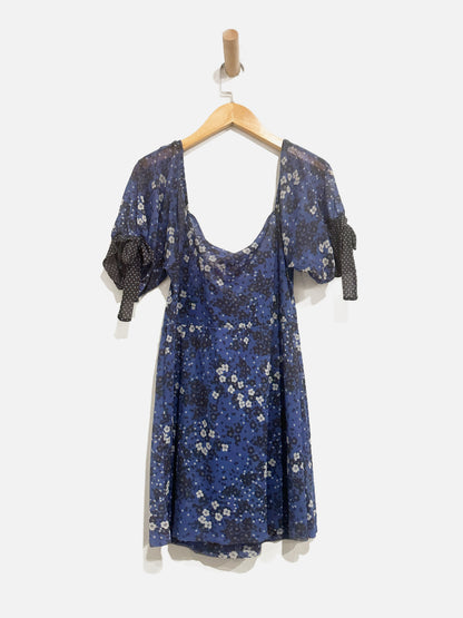 Sweet Pea Blue Floral Mesh Y2K SS Blouse - Medium