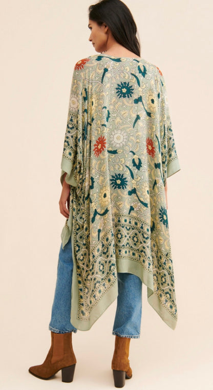 Free People Magic Dance Blue Patterned Kimono - 0S