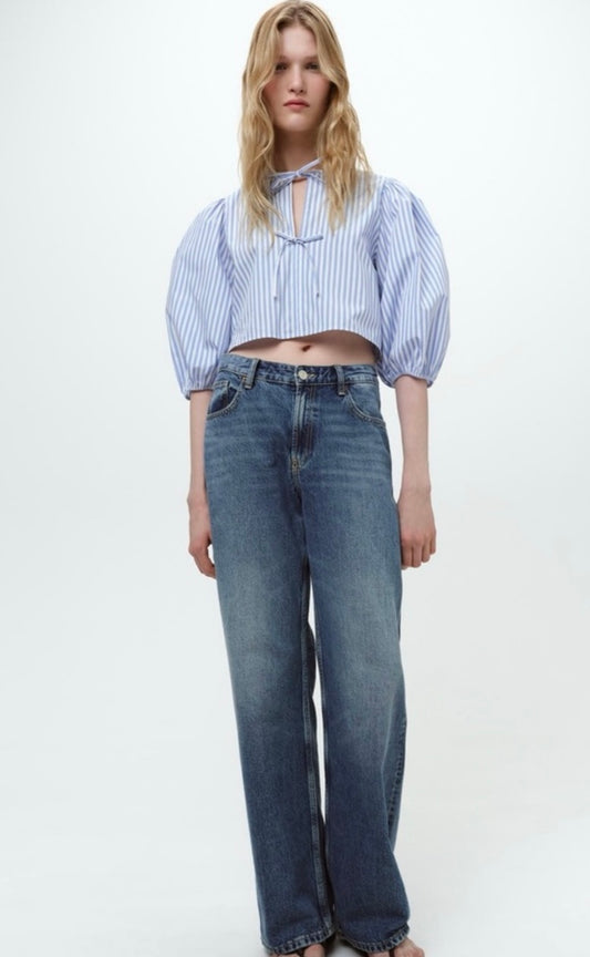 Zara Blue Stripe Blouse- Large
