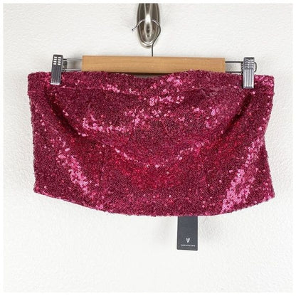 Lulus NWT Alluring Attitude Sequin Strapless Bustier Crop Top Size Large