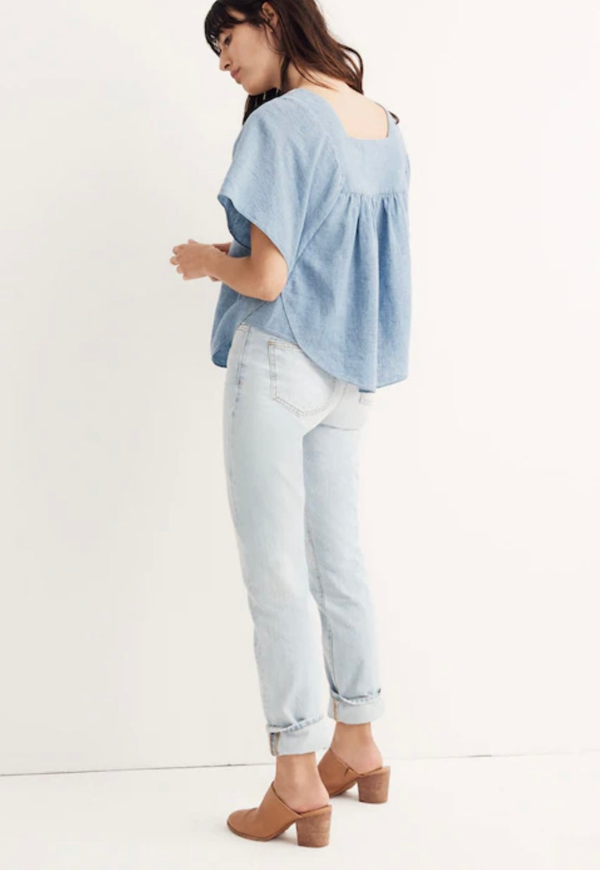 Madewell Denim Butterfly Embroidered Blouse - Medium