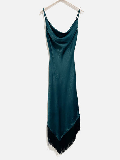 Thirty Thirty Green Fringe Slip Dress - XS