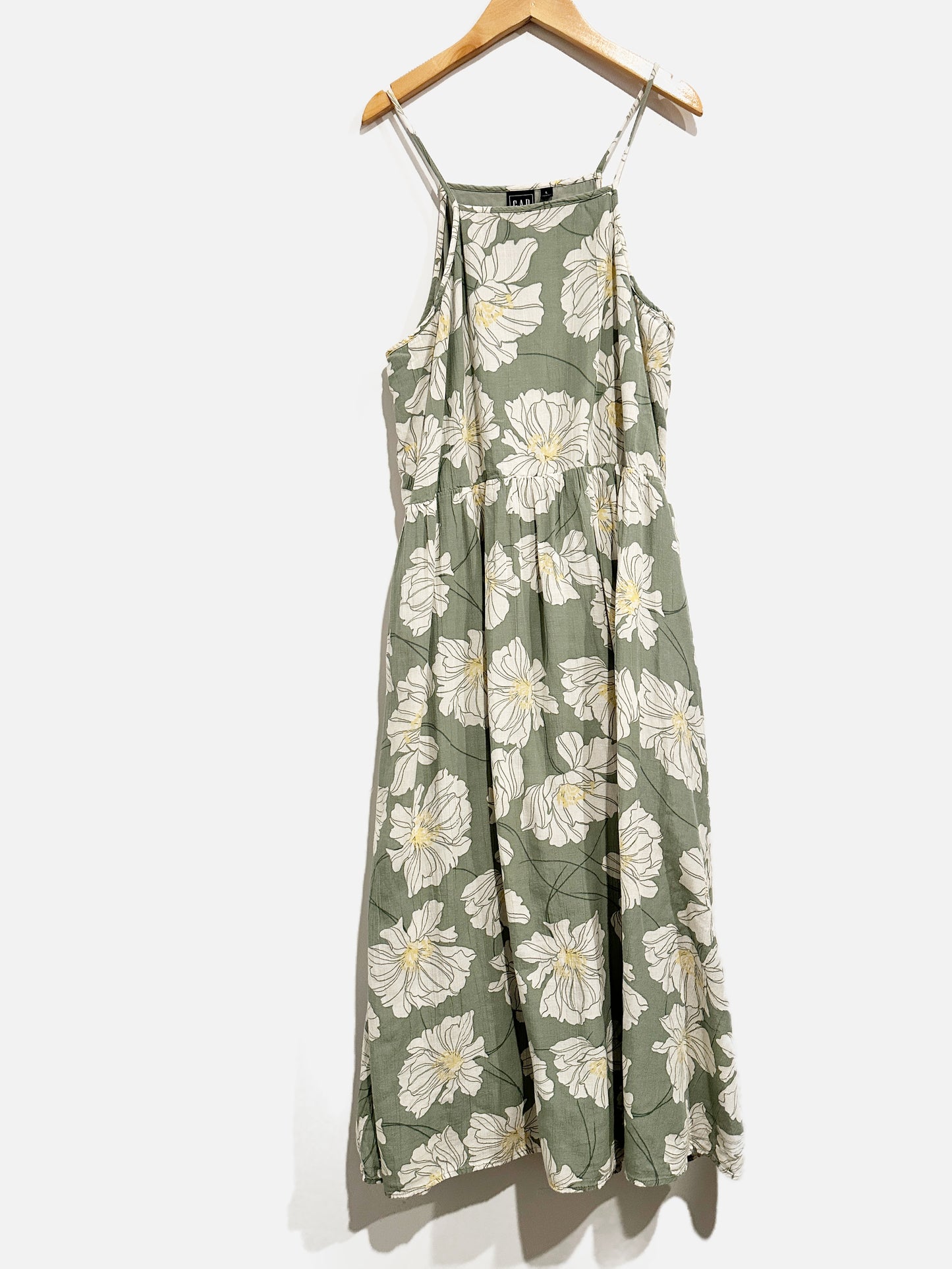 Gap Green Floral Midi Linen Dress - Large