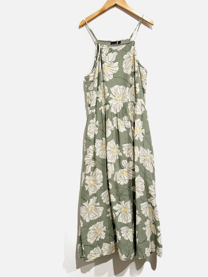 Gap Green Floral Midi Linen Dress - Large