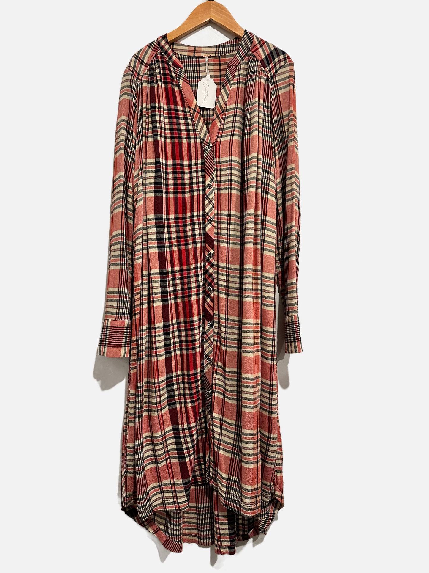Free People Loralei Plaid Button Down Tunic Dress - Small
