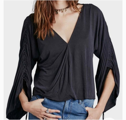 Free People Black V-Neck Wrap Top - XS