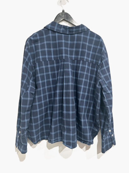 Zara Blue Plaid Check Poplin Shirt - Large